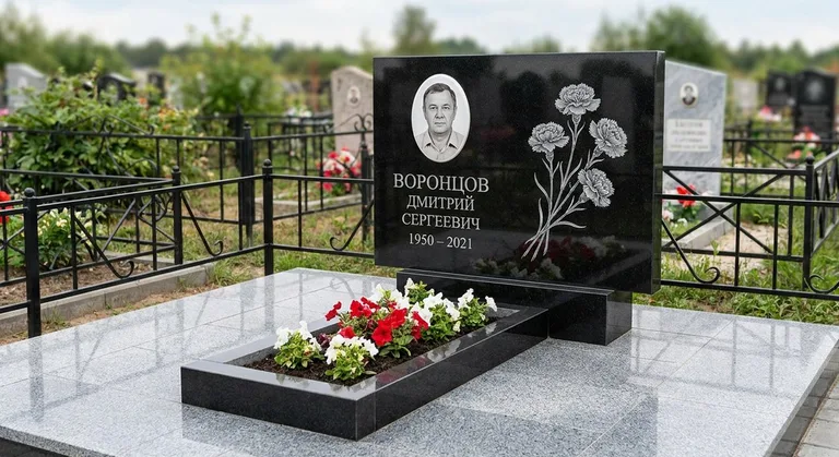 Памятник с гравировкой гвоздик — выполненная работа «Воронцов» в Ростове-на-Дону