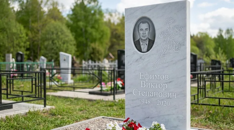 Памятник с гравировкой гвоздик — выполненная работа «Ефимов» в Ростове-на-Дону