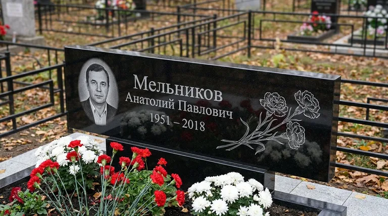 Памятник с гравировкой гвоздик — выполненная работа «Мельников» в Ростове-на-Дону