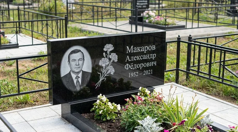 Памятник с гравировкой гвоздик — выполненная работа «Макаров» в Ростове-на-Дону