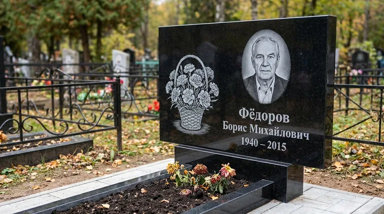 Памятник с гравировкой гвоздик — выполненная работа «Фёдоров» в Ростове-на-Дону