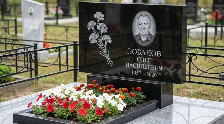 Памятник с гравировкой гвоздик — выполненная работа «Лобанов» в Ростове-на-Дону