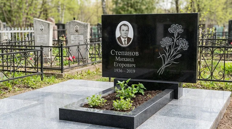 Памятник с гравировкой гвоздик — выполненная работа «Степанов» в Ростове-на-Дону