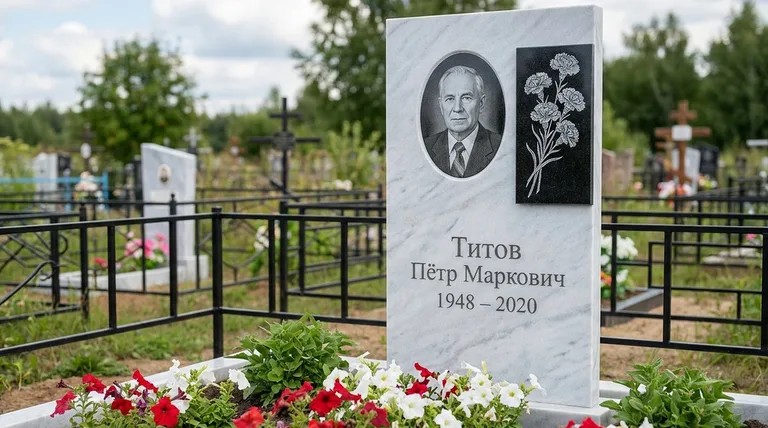 Памятник с гравировкой гвоздик — выполненная работа «Титов» в Ростове-на-Дону