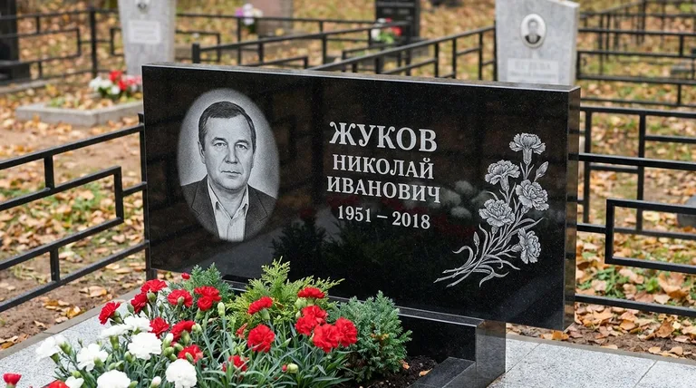 Памятник с гравировкой гвоздик — выполненная работа «Жуков» в Ростове-на-Дону