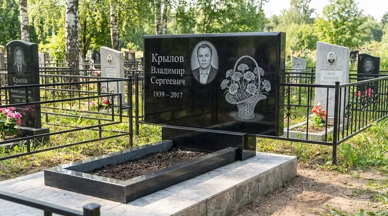 Памятник с гравировкой гвоздик — выполненная работа «Крылов» в Ростове-на-Дону