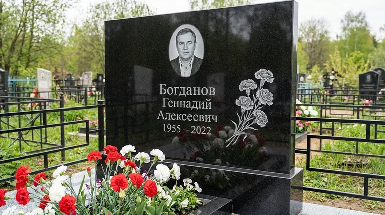 Памятник с гравировкой гвоздик — выполненная работа «Богданов» в Ростове-на-Дону