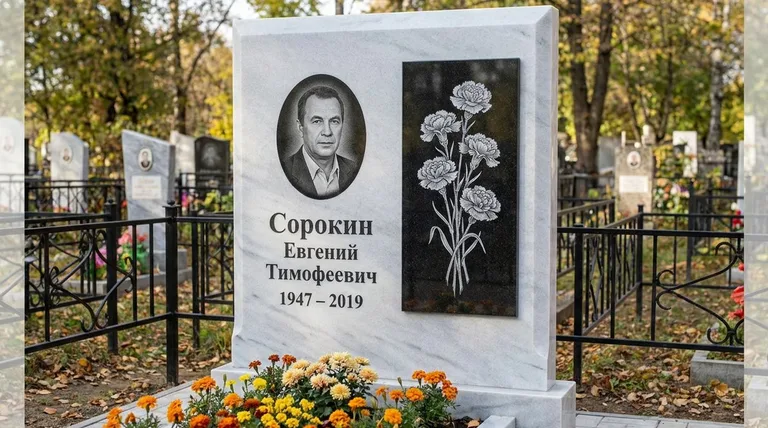 Памятник с гравировкой гвоздик — выполненная работа «Сорокин» в Ростове-на-Дону