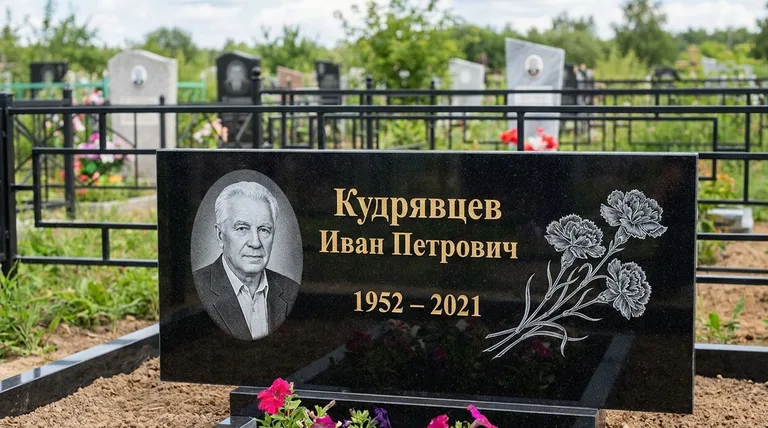 Памятник с гравировкой гвоздик — выполненная работа «Кудрявцев» в Ростове-на-Дону