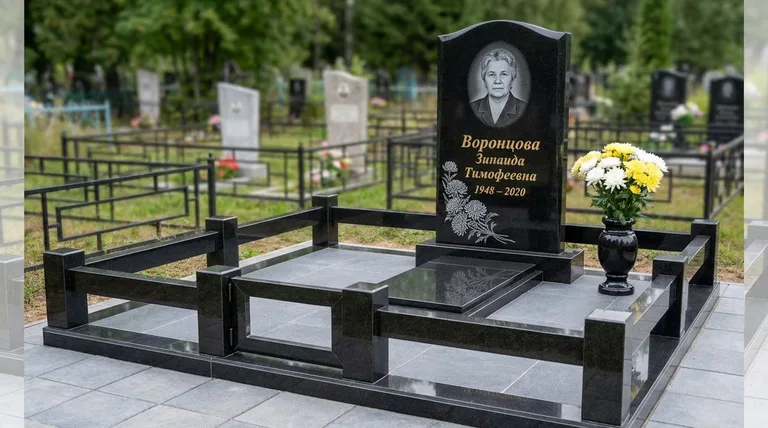 Памятник с гравировкой хризантем — выполненная работа «Воронцова» в Ростове-на-Дону