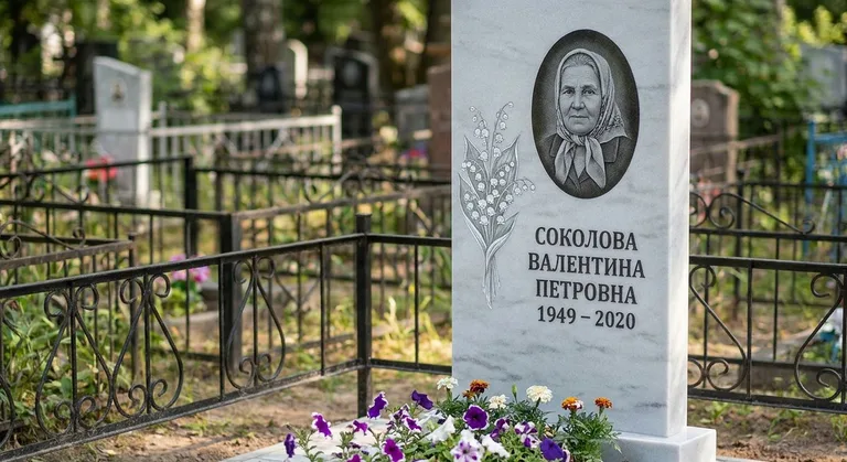 Памятник с гравировкой ландышей — выполненная работа «Соколова» в Ростове-на-Дону