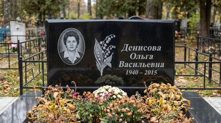 Памятник с гравировкой ландышей — выполненная работа «Денисова» в Ростове-на-Дону