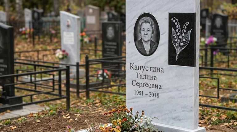 Памятник с гравировкой ландышей — выполненная работа «Капустина» в Ростове-на-Дону