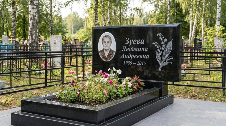 Памятник с гравировкой ландышей — выполненная работа «Зуева» в Ростове-на-Дону