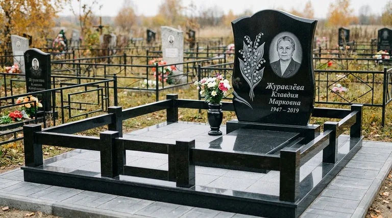 Памятник с гравировкой ландышей — выполненная работа «Журавлёва» в Ростове-на-Дону