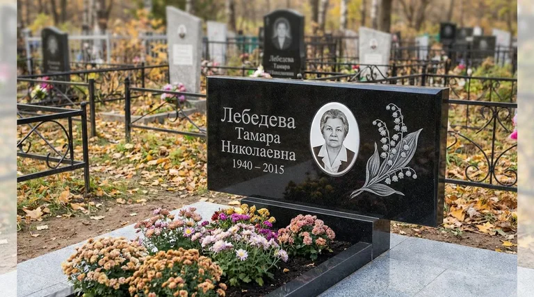 Памятник с гравировкой ландышей — выполненная работа «Лебедева» в Ростове-на-Дону