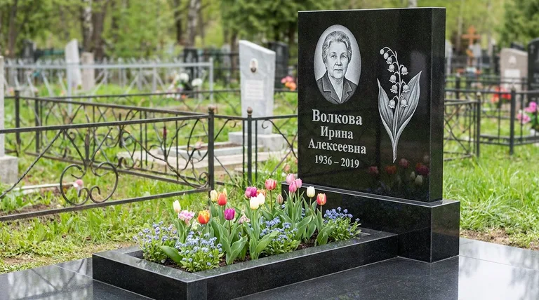 Памятник с гравировкой ландышей — выполненная работа «Волкова» в Ростове-на-Дону