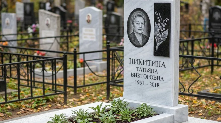 Памятник с гравировкой ландышей — выполненная работа «Никитина» в Ростове-на-Дону