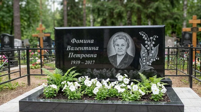 Памятник с гравировкой ландышей — выполненная работа «Фомина» в Ростове-на-Дону