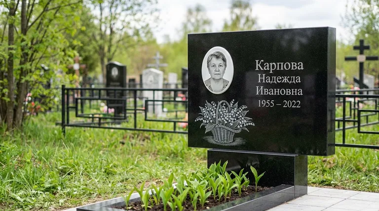 Памятник с гравировкой ландышей — выполненная работа «Карпова» в Ростове-на-Дону