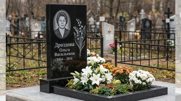 Памятник с гравировкой ландышей — выполненная работа «Дроздова» в Ростове-на-Дону