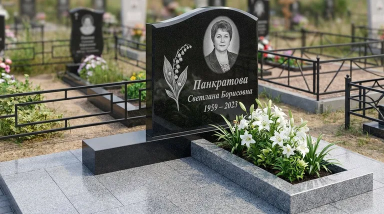 Памятник с гравировкой ландышей — выполненная работа «Панкратова» в Ростове-на-Дону