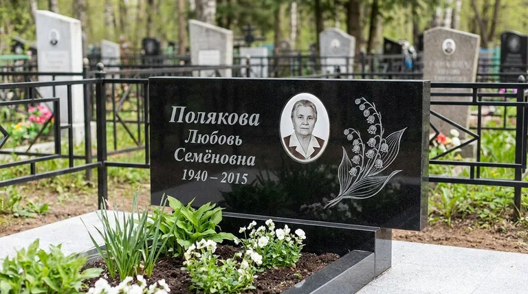 Памятник с гравировкой ландышей — выполненная работа «Полякова» в Ростове-на-Дону