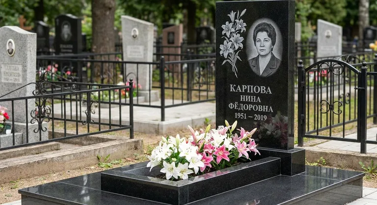 Памятник с гравировкой лилий — выполненная работа «Карпова» в Ростове-на-Дону