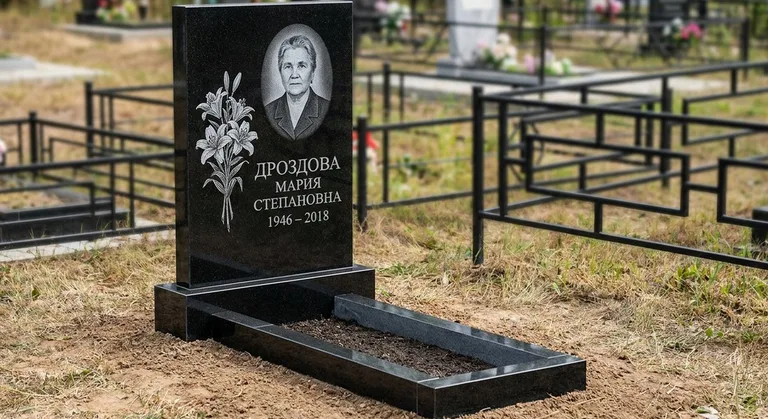 Памятник с гравировкой лилий — выполненная работа «Дроздова» в Ростове-на-Дону