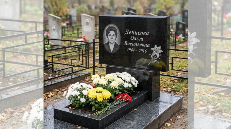 Памятник с гравировкой лилий — выполненная работа «Денисова» в Ростове-на-Дону