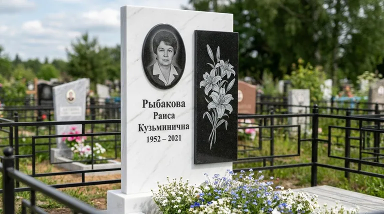 Памятник с гравировкой лилий — выполненная работа «Рыбакова» в Ростове-на-Дону