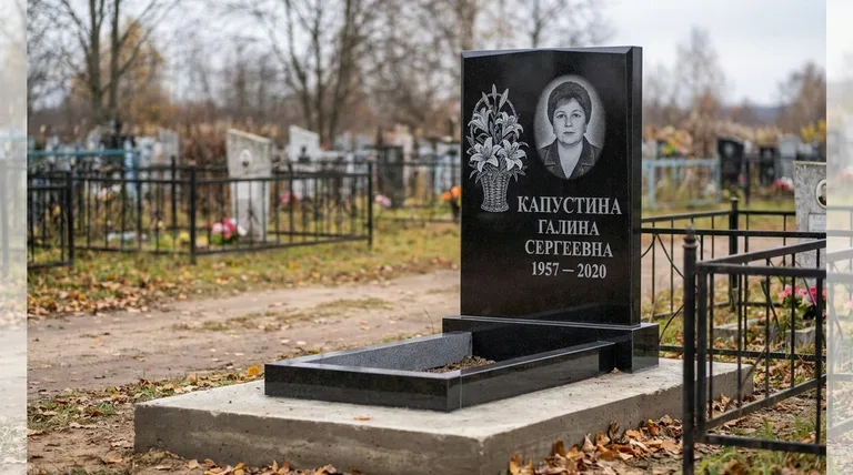 Памятник с гравировкой лилий — выполненная работа «Капустина» в Ростове-на-Дону