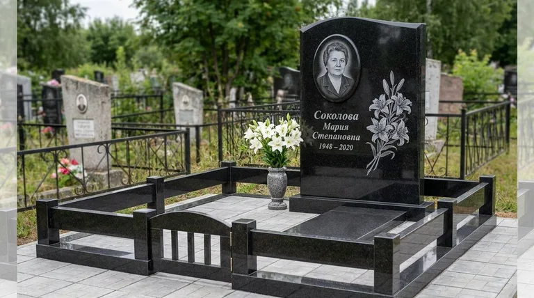 Памятник с гравировкой лилий — выполненная работа «Соколова» в Ростове-на-Дону