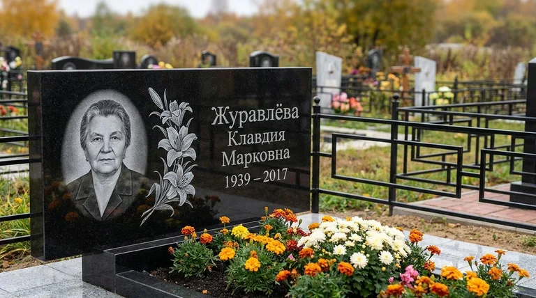 Памятник с гравировкой лилий — выполненная работа «Журавлёва» в Ростове-на-Дону
