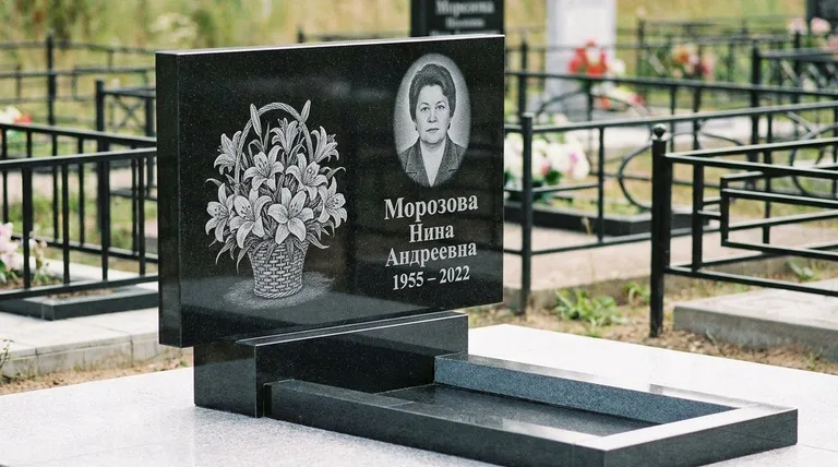 Памятник с гравировкой лилий — выполненная работа «Морозова» в Ростове-на-Дону