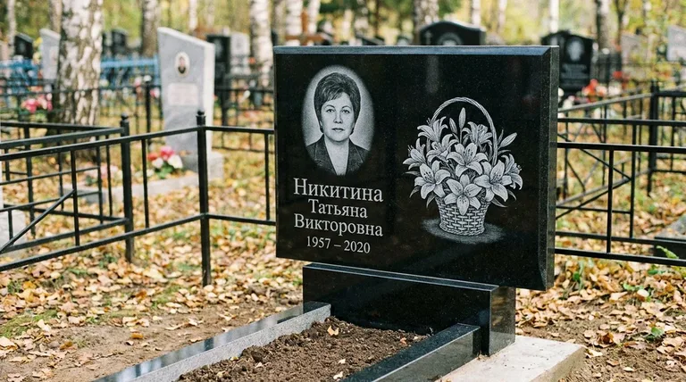 Памятник с гравировкой лилий — выполненная работа «Никитина» в Ростове-на-Дону