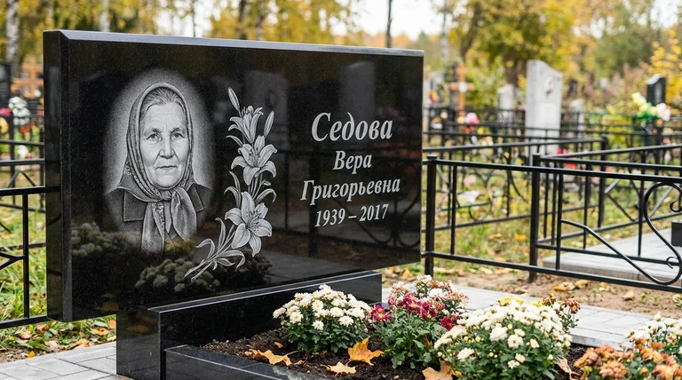 Памятник с гравировкой лилий — выполненная работа «Седова» в Ростове-на-Дону
