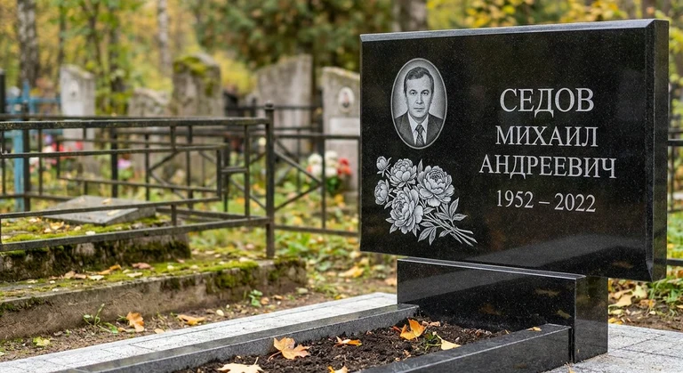 Гравировка пионов на памятник в Ростове-на-Дону — пример работы на граните