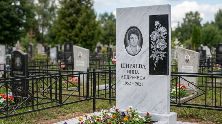 Памятник с гравировкой пионов — выполненная работа «Ширяева» в Ростове-на-Дону