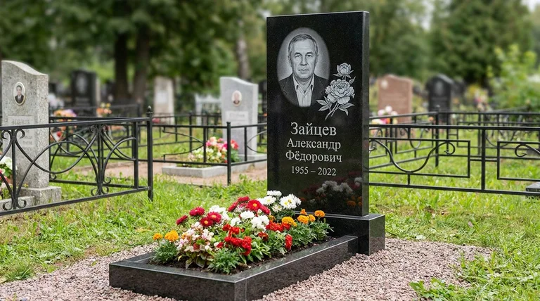 Памятник с гравировкой пионов — выполненная работа «Зайцев» в Ростове-на-Дону