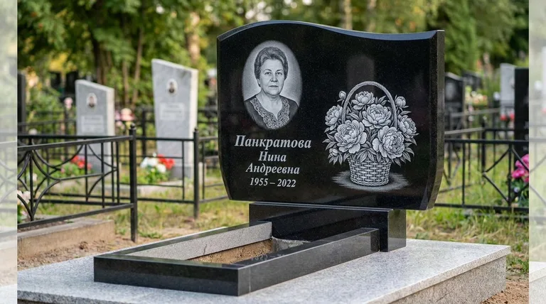 Памятник с гравировкой пионов — выполненная работа «Панкратова» в Ростове-на-Дону