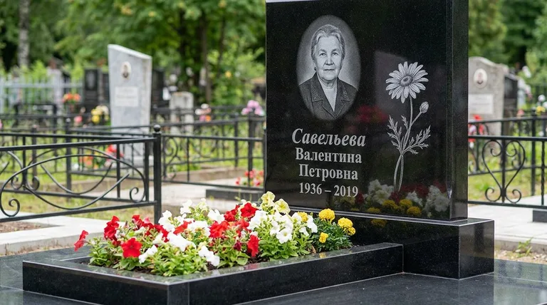 Памятник с гравировкой ромашек — выполненная работа «Савельева» в Ростове-на-Дону