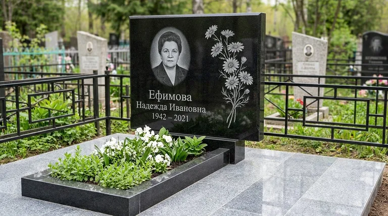 Памятник с гравировкой ромашек — выполненная работа «Ефимова» в Ростове-на-Дону