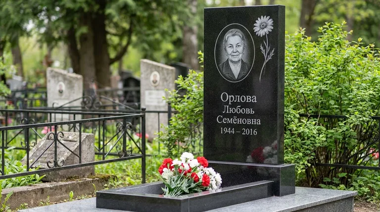 Памятник с гравировкой ромашек — выполненная работа «Орлова» в Ростове-на-Дону