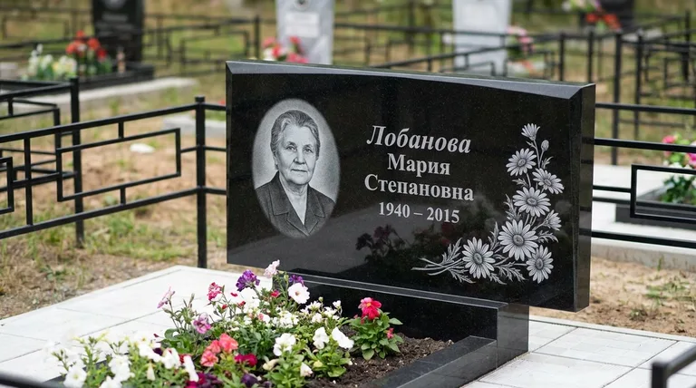 Памятник с гравировкой ромашек — выполненная работа «Лобанова» в Ростове-на-Дону