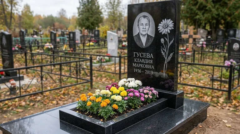 Памятник с гравировкой ромашек — выполненная работа «Гусева» в Ростове-на-Дону