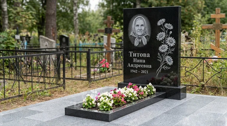 Памятник с гравировкой ромашек — выполненная работа «Титова» в Ростове-на-Дону