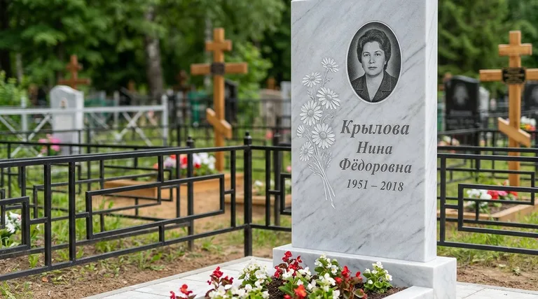 Памятник с гравировкой ромашек — выполненная работа «Крылова» в Ростове-на-Дону