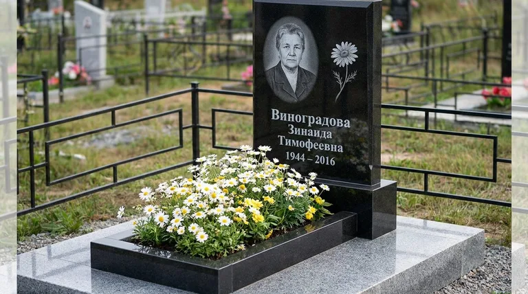 Памятник с гравировкой ромашек — выполненная работа «Виноградова» в Ростове-на-Дону