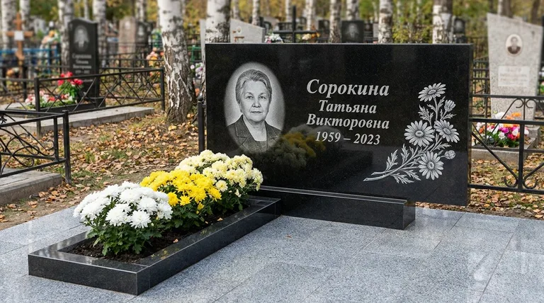 Памятник с гравировкой ромашек — выполненная работа «Сорокина» в Ростове-на-Дону